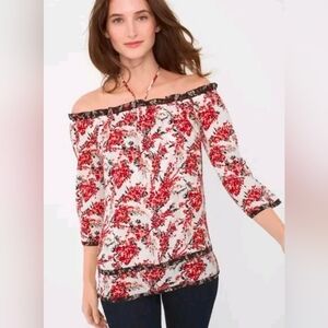 WHBM White House Black Market Cherry Blossom Floral Printed Blouse Size Small